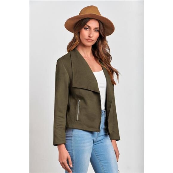 Women’s Faux Suede Jacket –Fall Long Sleeve Cropped Coat - Picture 5 of 7